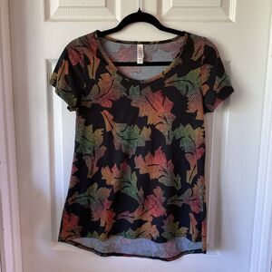LulaRoe Blouse Top Womens XXS Pullover Short Sleeve Leaves Soft